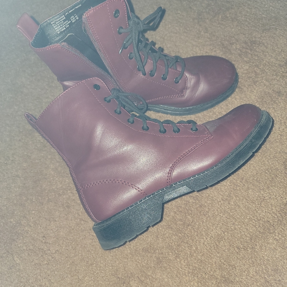 Red pleather boots